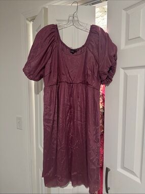 Mikarose Mauve Puff-Sleeve Midi Dress